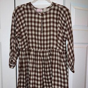 Pink Lily Brown Plaid dress - Size XS